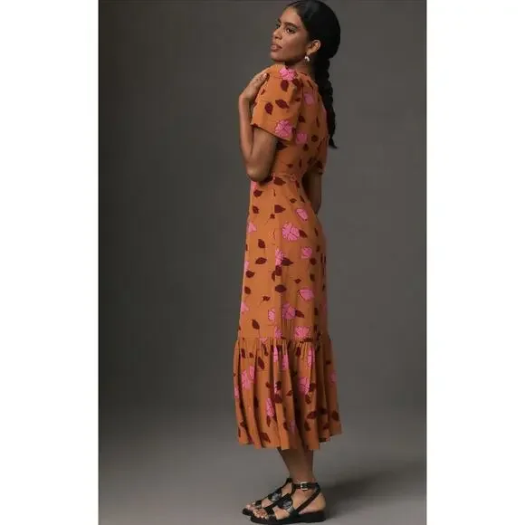 Rhode Anton Midi Dress Size 14 Pink and maroon floral - Picture 2 of 8